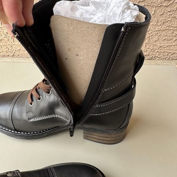 NEW Taos Crave Leather Boots Womens Size 7-7.5 US 38EU Black Moto Combat Prairie - Picture 13 of 15